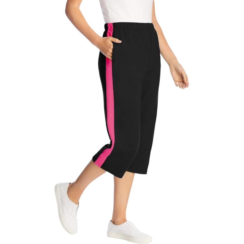 imageWoman Within Plus Size Petite SideStripe Cotton French Terry CapriBlack Raspberry Sorbet