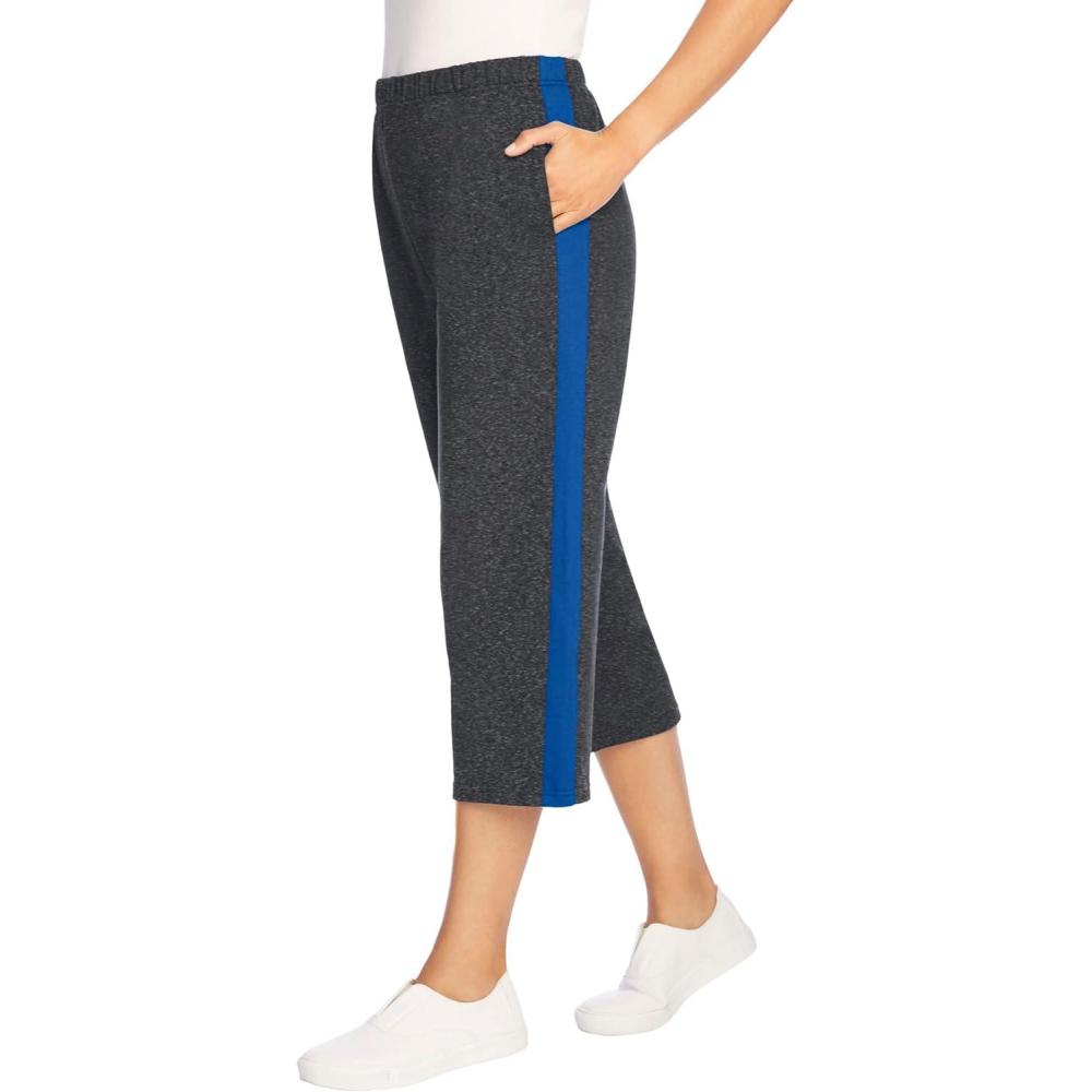 imageWoman Within Plus Size Petite SideStripe Cotton French Terry CapriHeather Charcoal Bright Cobalt