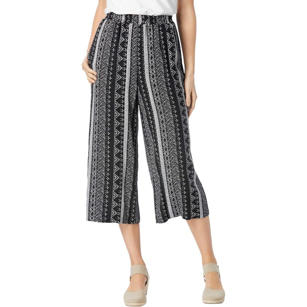 imageWoman Within Plus Size PullOn ElasticWaist Soft CapriBlack Batik Stripe