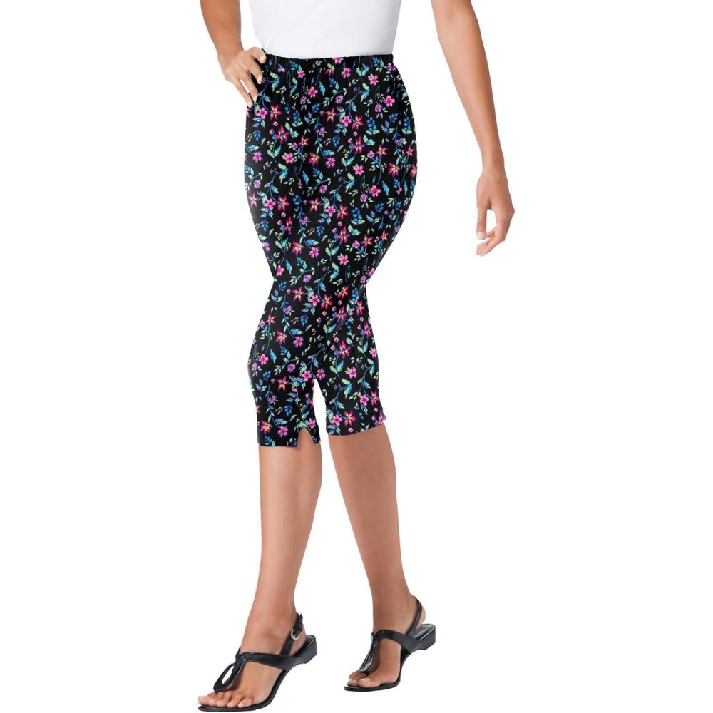 imageWoman Within Plus Size StretchCotton Knit PullOn Printed Capri LeggingsMulti Graphic Floral