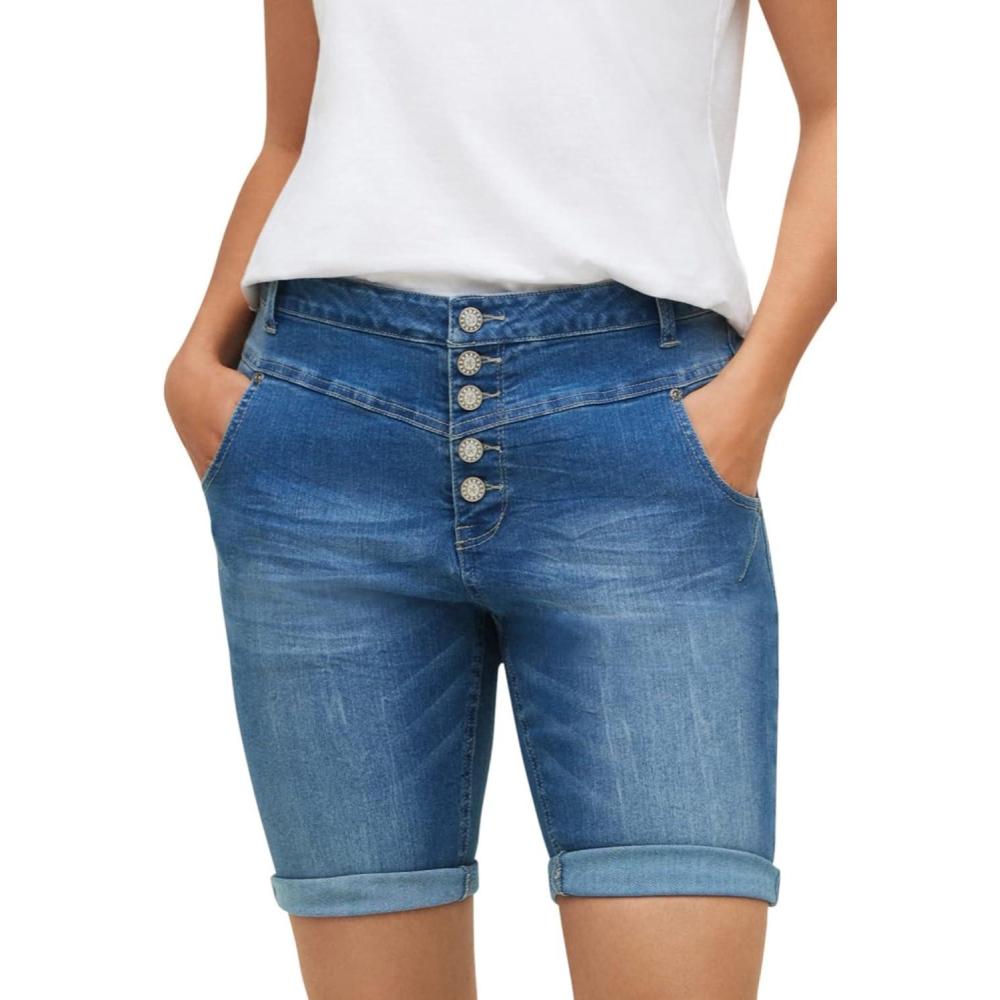 imageellos Plus Size ButtonFront Denim ShortsLight Stonewash