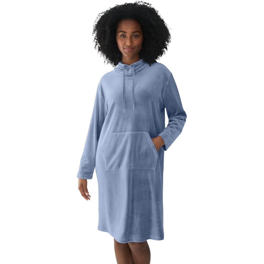 imageellos Plus Size Hooded Velour Lounge Dress