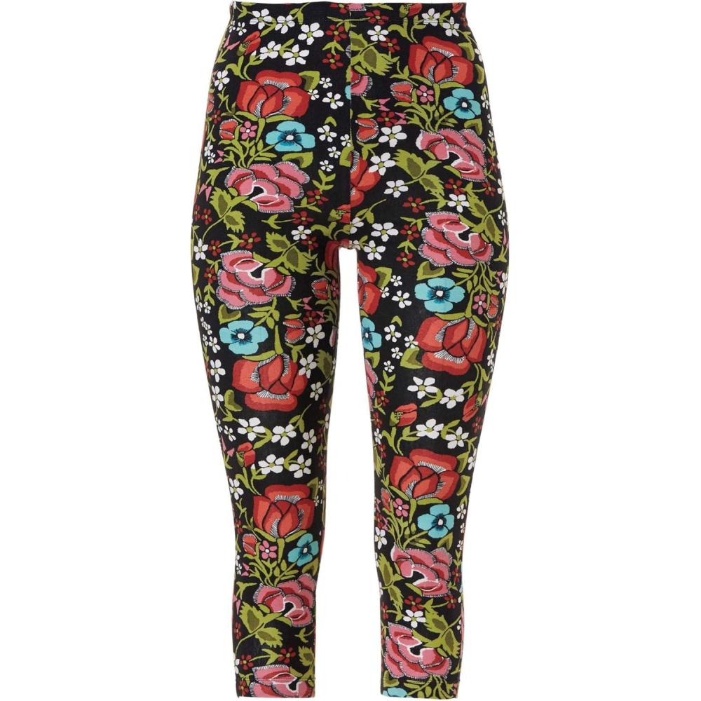 imageellos Plus Size Knit Capri LeggingsBlack Multi Floral Print