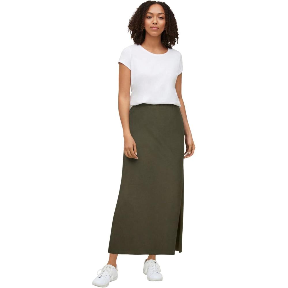 imageellos Plus Size Knit Maxi SkirtDeep Olive