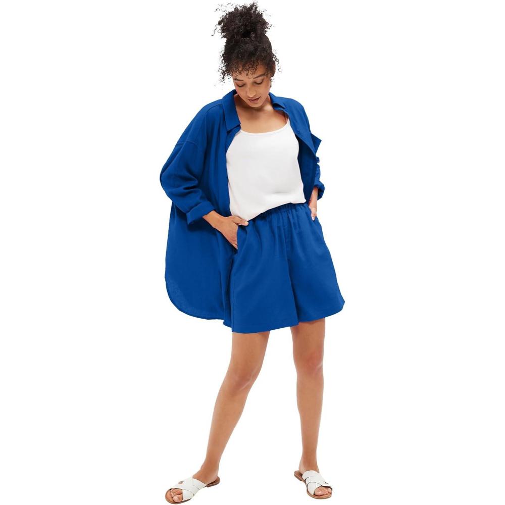 imageellos Plus Size LinenBlend Elastic Waist ShortsDark Sapphire