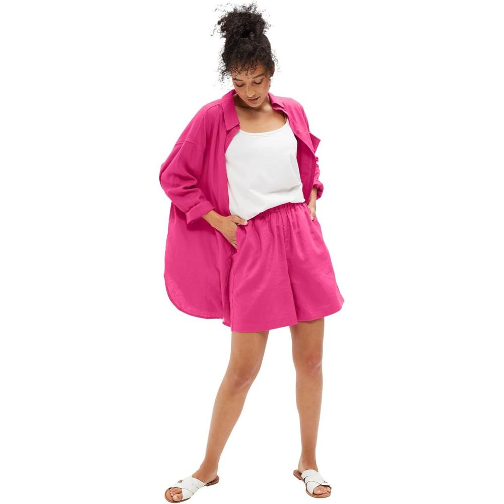 imageellos Plus Size LinenBlend Elastic Waist ShortsRaspberry Sorbet