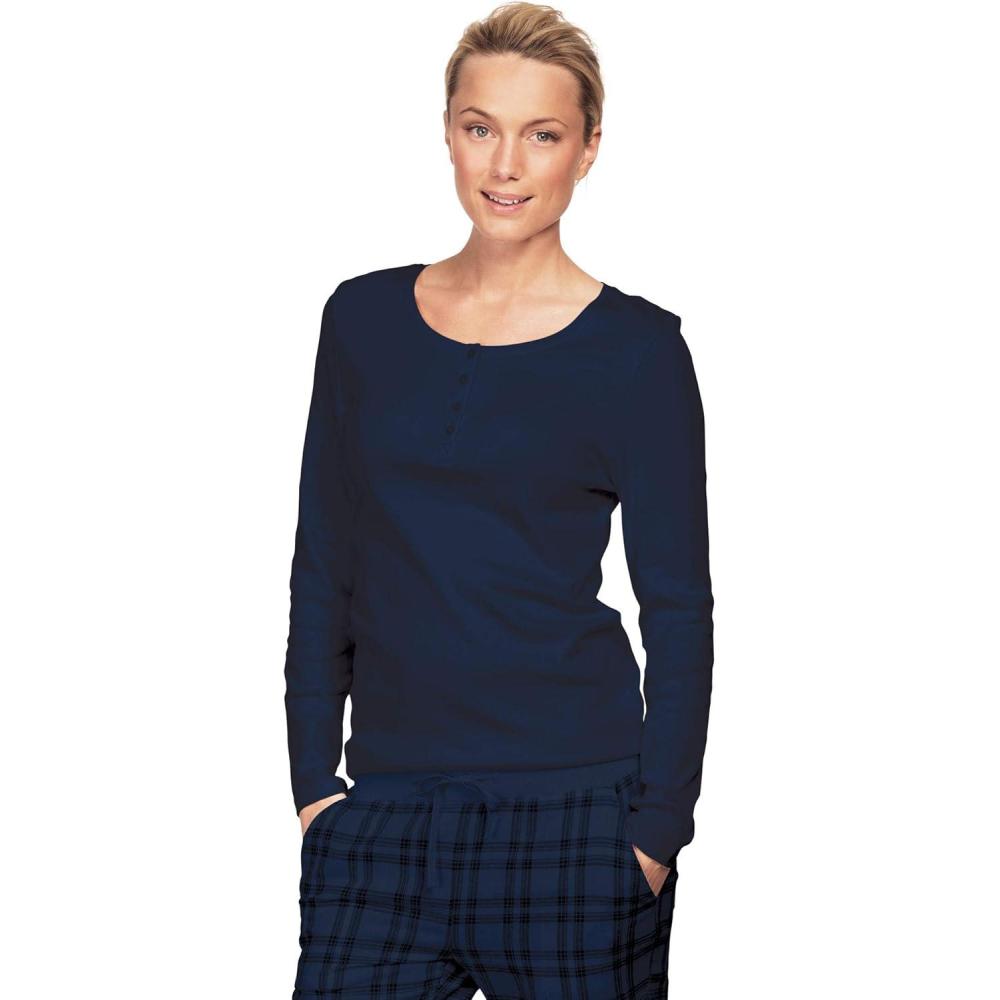 imageellos Plus Size Long Sleeve Henley Sleep TeeNavy