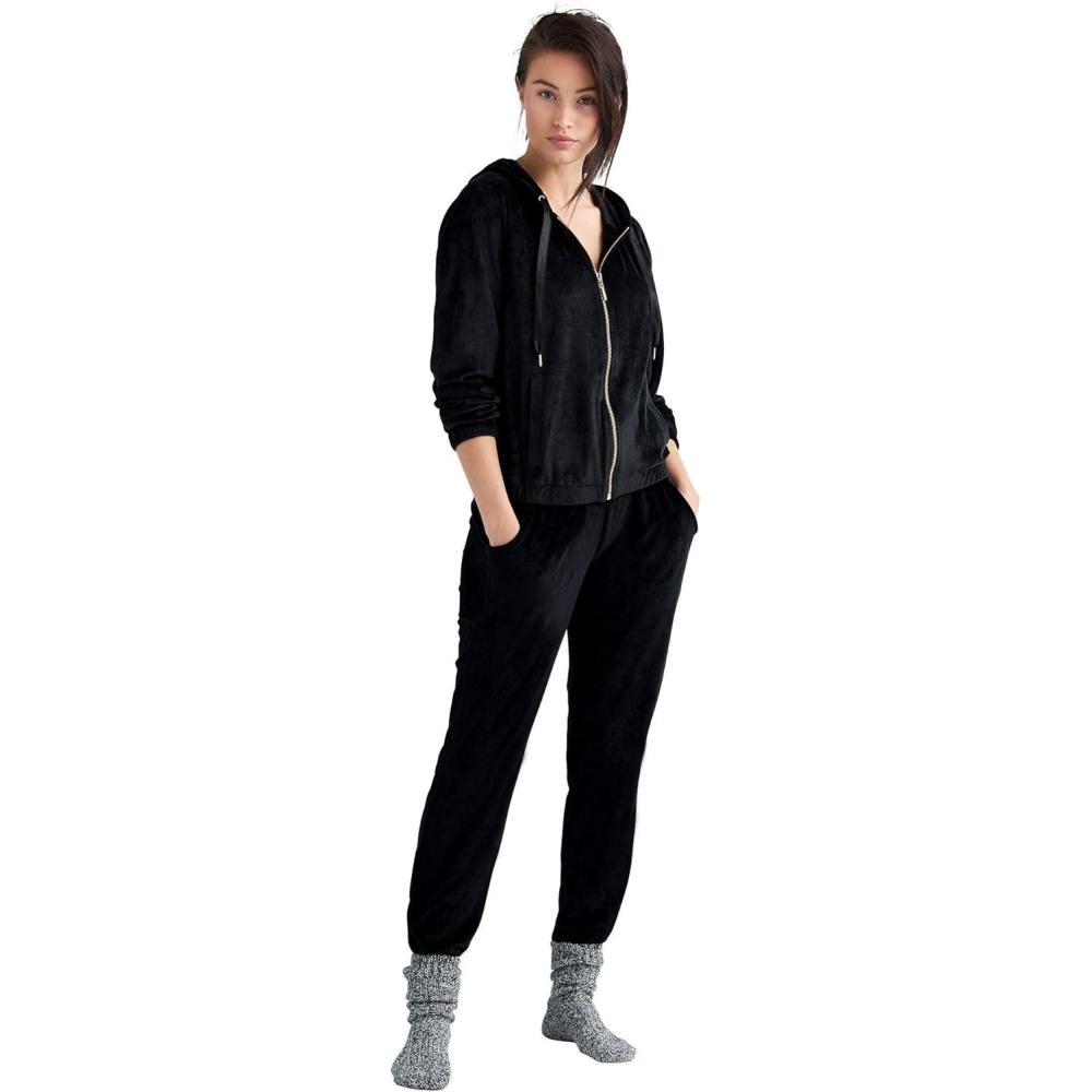 imageellos Plus Size Velour Hooded SweatshirtBlack