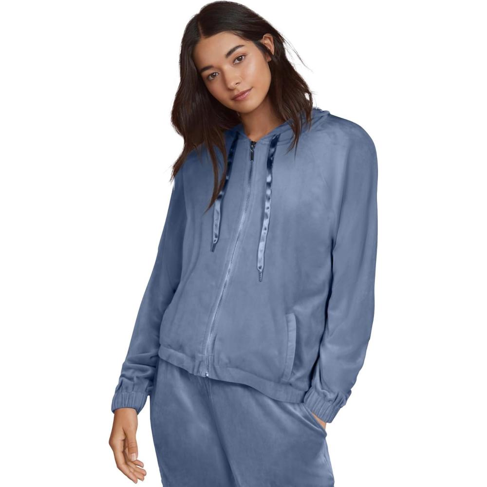 imageellos Plus Size Velour Hooded SweatshirtPale Indigo