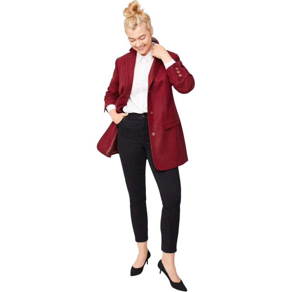 imageellos Womens Plus Size Long Wool Blend Blazer Work ampamp Casual JacketBurgundy