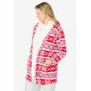Dreams & Co. Plus Size Sherpa Lined Collar Microfleece Bed Jacket(Classic Red Fair Isle)