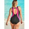 Swim 365 Women’s Plus Size Colorblock One-Piece Swimsuit with Shelf Bra(Black Mirtilla Lilac)
