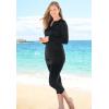 Swim 365 Women’s Plus Size Split-Neck Long Sleeve Swim Tee with Built-in Bra(Black)