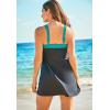 Swimsuits For All Swim 365 Women’s Plus Size Two-Piece Colorblock Swim Dress(Navy Aqua)