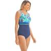 Swimsuits For All Women’s Empire Waist One Piece Swimsuit (Plus(Teal Painterly Stripe)