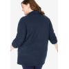 Woman Within Plus Size Microfleece Cardigan Shawl Collar Oversized Long Open Jacket(Navy)