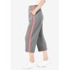 Woman Within Plus Size Petite Side-Stripe Cotton French Terry Capri(Medium Heather Grey Sweet Coral)