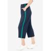 Woman Within Plus Size Petite Side-Stripe Cotton French Terry Capri(Navy Waterfall)