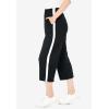 Woman Within Plus Size Side-Stripe Cotton French Terry Capri(Black White)