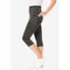 Woman Within Plus Size Stretch-Cotton Knit Pull-On Pocket Capri Leggings(Black Wash)