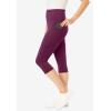Woman Within Plus Size Stretch-Cotton Knit Pull-On Pocket Capri Leggings(Deep Claret)