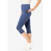 Woman Within Plus Size Stretch-Cotton Knit Pull-On Pocket Capri Leggings(Heather Navy)