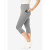 Woman Within Plus Size Stretch-Cotton Knit Pull-On Pocket Capri Leggings(Medium Heather Grey)