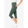 Woman Within Plus Size Stretch-Cotton Knit Pull-On Pocket Capri Leggings(Pine)