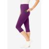 Woman Within Plus Size Stretch-Cotton Knit Pull-On Pocket Capri Leggings(Plum Purple)