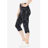 Woman Within Plus Size Stretch-Cotton Knit Pull-On Printed Capri Leggings(Black Batik Floral)
