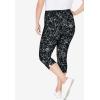 Woman Within Plus Size Stretch-Cotton Knit Pull-On Printed Capri Leggings(Black Batik Floral)