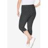 Woman Within Plus Size Stretch-Cotton Knit Pull-On Printed Capri Leggings(Black Dot)