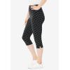 Woman Within Plus Size Stretch-Cotton Knit Pull-On Printed Capri Leggings(Black Dot)