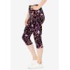 Woman Within Plus Size Stretch-Cotton Knit Pull-On Printed Capri Leggings(Black Multi Florals)