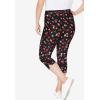 Woman Within Plus Size Stretch-Cotton Knit Pull-On Printed Capri Leggings(Black Tossed Hearts)