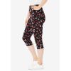Woman Within Plus Size Stretch-Cotton Knit Pull-On Printed Capri Leggings(Black Tossed Hearts)