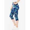 Woman Within Plus Size Stretch-Cotton Knit Pull-On Printed Capri Leggings(Black Watercolor Flowers)