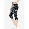 Woman Within Plus Size Stretch-Cotton Knit Pull-On Printed Capri Leggings(Black White Tie Dye)