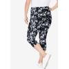 Woman Within Plus Size Stretch-Cotton Knit Pull-On Printed Capri Leggings(Black White Tie Dye)