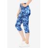 Woman Within Plus Size Stretch-Cotton Knit Pull-On Printed Capri Leggings(Blue Tie-dye)
