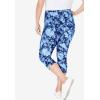 Woman Within Plus Size Stretch-Cotton Knit Pull-On Printed Capri Leggings(Blue Tie-dye)
