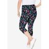 Woman Within Plus Size Stretch-Cotton Knit Pull-On Printed Capri Leggings(Multi Graphic Floral)