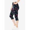 Woman Within Plus Size Stretch-Cotton Knit Pull-On Printed Capri Leggings(Multi Graphic Floral)