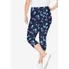 Woman Within Plus Size Stretch-Cotton Knit Pull-On Printed Capri Leggings(Navy Butterflies)