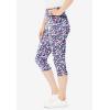 Woman Within Plus Size Stretch-Cotton Knit Pull-On Printed Capri Leggings(Navy Happy Ditsy)