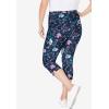 Woman Within Plus Size Stretch-Cotton Knit Pull-On Printed Capri Leggings(Navy Multi Florals)