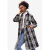 ellos Women’s Plus Size Wool Blend Long Shirt Jacket Oversized Shacket(Black Ivory Plaid)