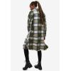 ellos Women’s Plus Size Wool Blend Long Shirt Jacket Oversized Shacket(Deep Olive Plaid)