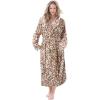 Dreams & Co. Plus Size Plush Hooded Wrap Robe(Coffee Cream Animal)