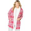 Dreams & Co. Plus Size Sherpa Lined Collar Microfleece Bed Jacket(Classic Red Fair Isle)